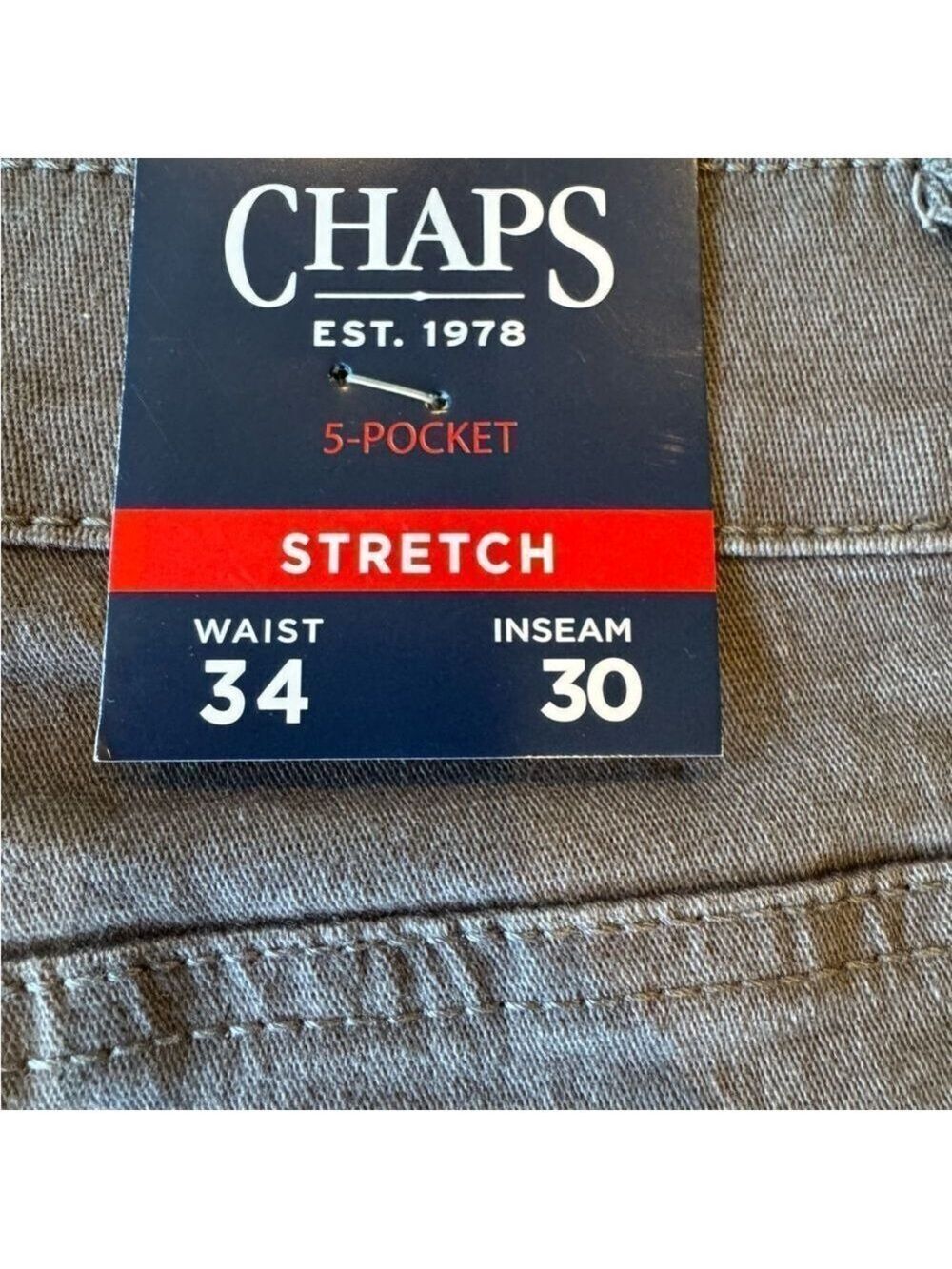 Pants/stretchy jean material. Light grey. Brand new with tags! Chaps. 34x30